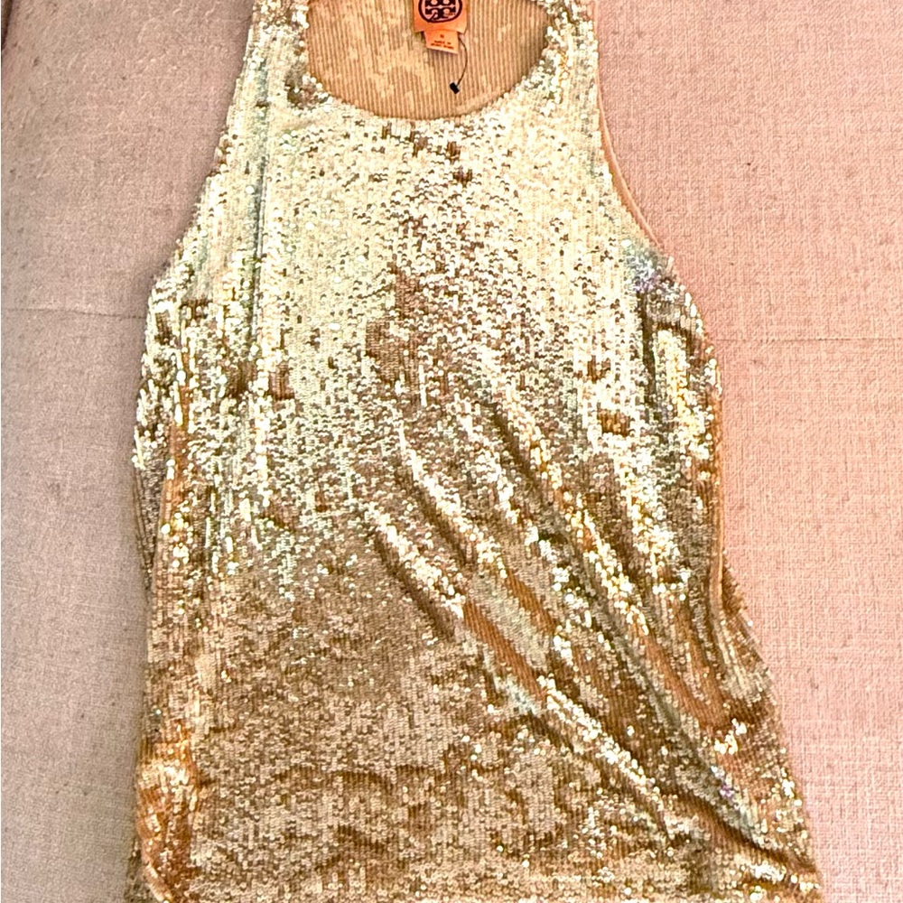Tory Burch Gold Sequin Tank Top
